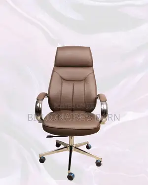 Brown High-Back Executive Leather Chair • Padded Arm Comfort