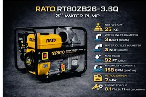Rato 7hp 3inch Heavy Duty Commercial Petrol Driven Water Pump