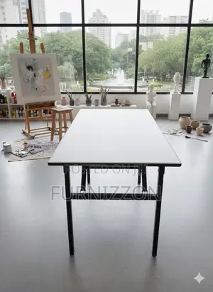 Rectangular Wooden Utility Folding Table With Steel Base