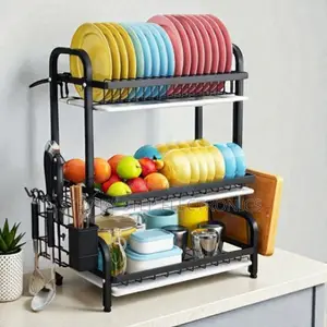 Space Saving 3 Tier Dish Rack With Fruit Basket Utensil Holder