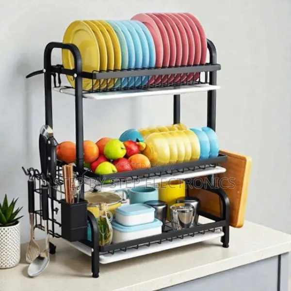 Space Saving 3 Tier Dish Rack With Fruit Basket Utensil Holder