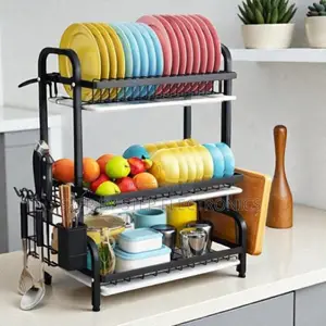 Multi Purpose 3 Tier Kitchen Dish Rack With Knife Chopping Board Slot