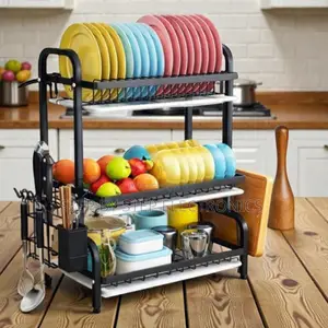 Elegant 3 Layer Dish Drying Rack With Fruit Cup Organizer