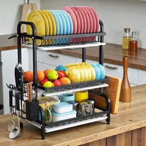 Compact 3 Tier Kitchen Dish Rack for Plate Bowl Cutlery Storage