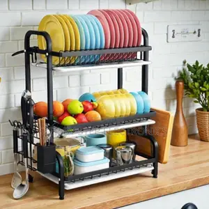 Home Kitchen 3 Tier Dish Rack With Knife Holder Drain Board