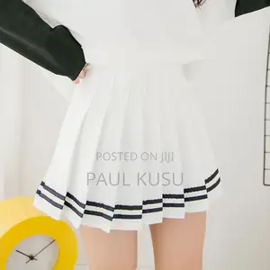 White Pleated Tennis Skirt With Stripes Available in Multipled Sizes