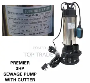Premier Sewage Pump 3hp With Cutter 30m Head 2" Outlet