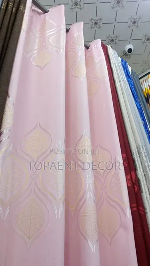 Pink With Colourful Flower Design Window And Door Curtains