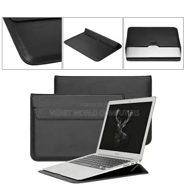 Macbook Leather Laptop Sleeve Built in Foldable Stand Magnetic Closu