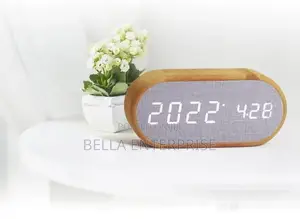 Wooden Digital Alarm Clock With Wireless Charging Display,