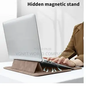 Macbook Brown Leather Laptop Sleeve,Built in Stand Magnetic Closure