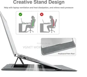 Grey Leather Laptop Sleeve With Laptop Stand