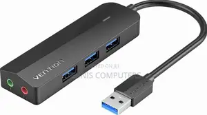 Vention 3-Port Usb 3.0 Hub With Sound Card and Power Supply 0.15m Blac