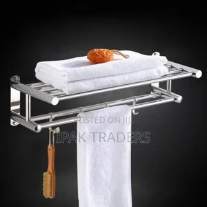 *Bathroom Wall Mounted Towel Rack Accessory With Hooks*