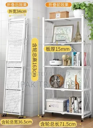 *5 Tier Foldable Movable Metallic Storage Rack* White And Black*