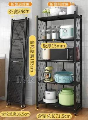 *5 Tier Foldable Movable Metallic Storage Rack* White And Black*
