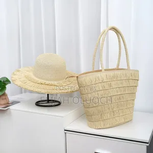 Summer Straw Woven Beach Bag and Hat