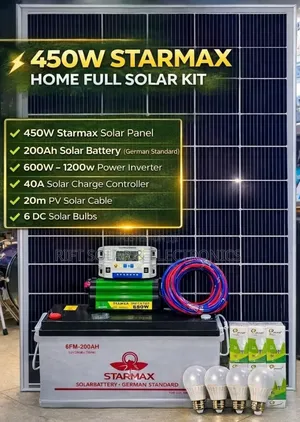 450 Watts Home Solar Solution - 200ah Battery - 600 Watts Inverter