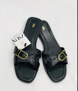 Black and Brown High Quality (Zara) Slip-on Pure Leather Sandals