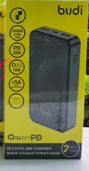 Budi Pb083b 20000mah 22.5w Power Bank With Type C and Lightning Cables