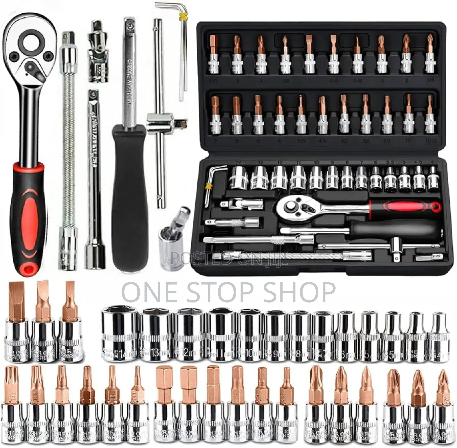 46pc Ratchet Wrench Socket Set 1/4 Inch Drive Socket