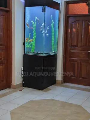 Modern Tower Aquarium With Black Cabinet Stand