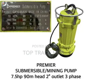 Premier Submersible Sewage/Mining Pump 7.5hp 90m Head 2" - 3 Phase