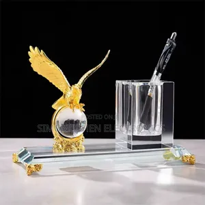Gold Globe Desktop Gift With Crystal Pen Holder Set