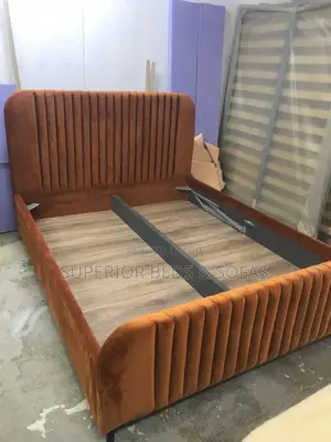 5x6 Rust Orange Chester Bed - Velvet Channel Tufting