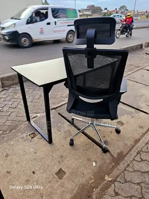 Metallic Office Table and Headrest Chair