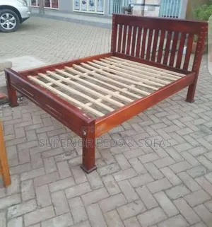Solid Wood Slatted Bed Size 5 by 6- Mahogany Bed