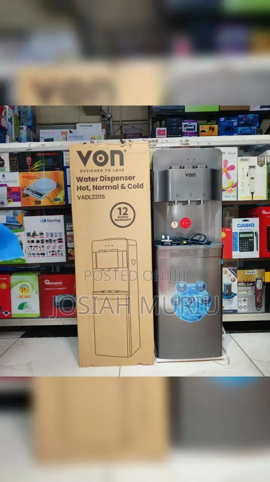 Von Water Dispenser 3 Tap Hot Cold Normal Electric Cooling