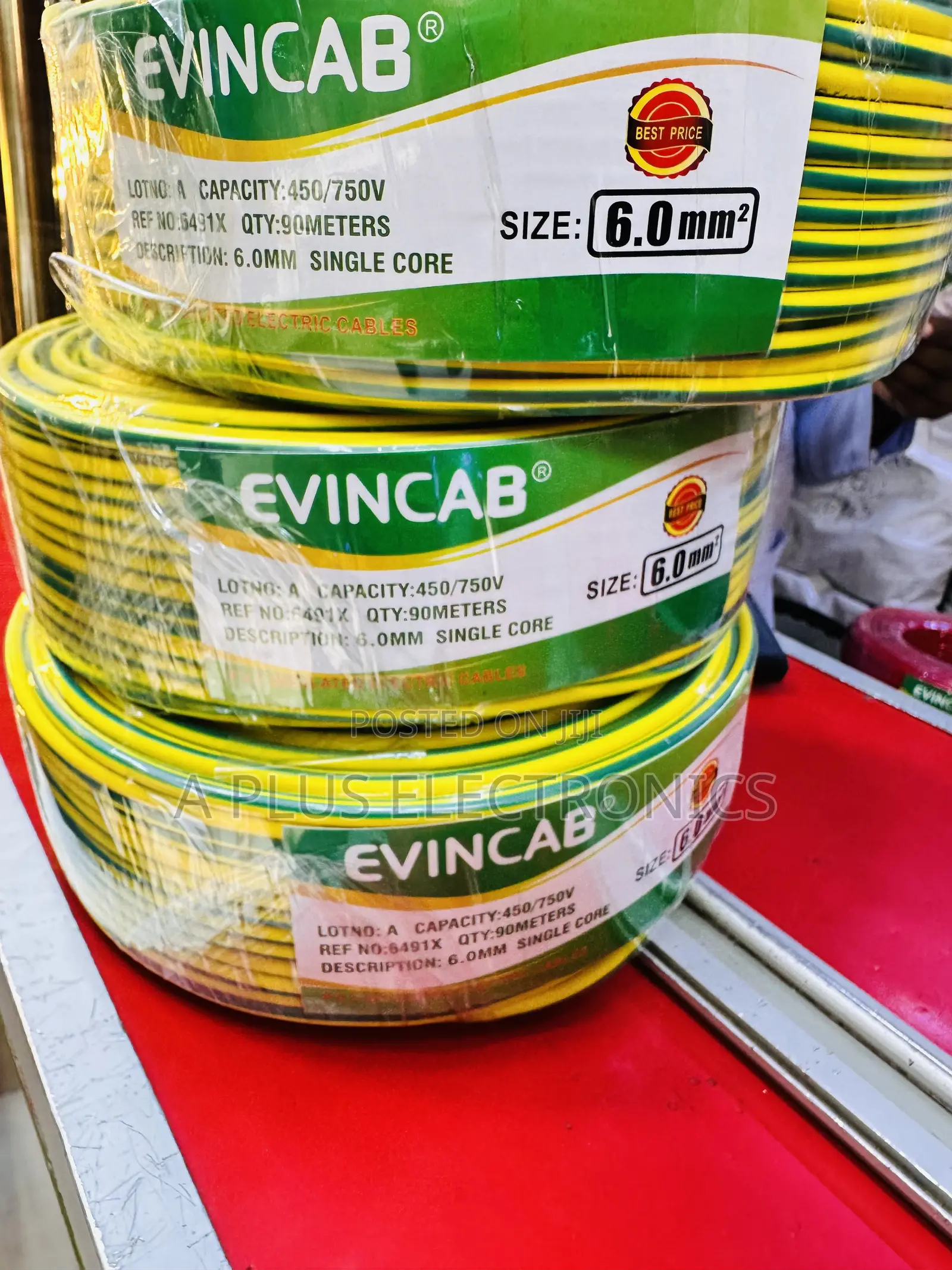 Evincab 6.0mm Single Core Wiring Cable 90m(Yellow Green) -Long Lasting