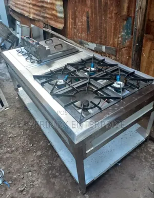 Commercial 4 Burner Cooker With Deep Fryer Machine, Stainless Steel,