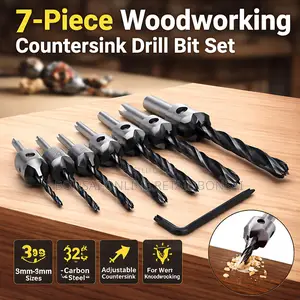 7pcs Wood Countersink Drill Bit Set With Adjustable Stop Collar