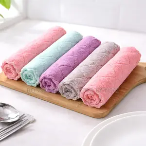 Double-Sided Coral Fleece Dish Cloths Absorbent Non-Oil Kitchen Towels