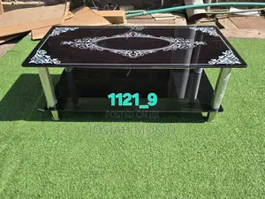 Modern Black Glass Coffee Table With White Ornamental Patterns