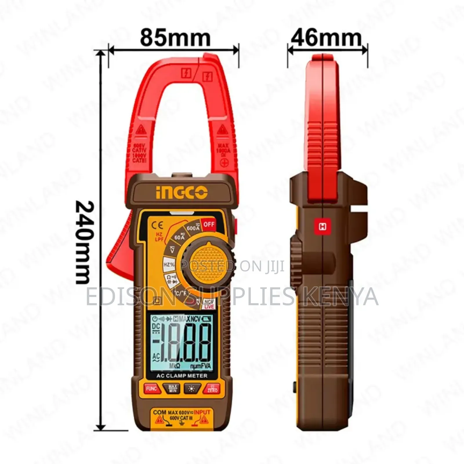 Ingco Ac/Dc Digital Clamp Meter 600amps 600 Volts Electrical Tester