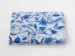 100% Cotton Fabric - White Navy Blue Florals