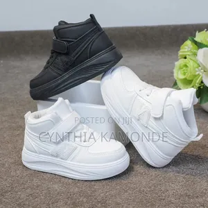 Pure White and Black Kids Sneakers