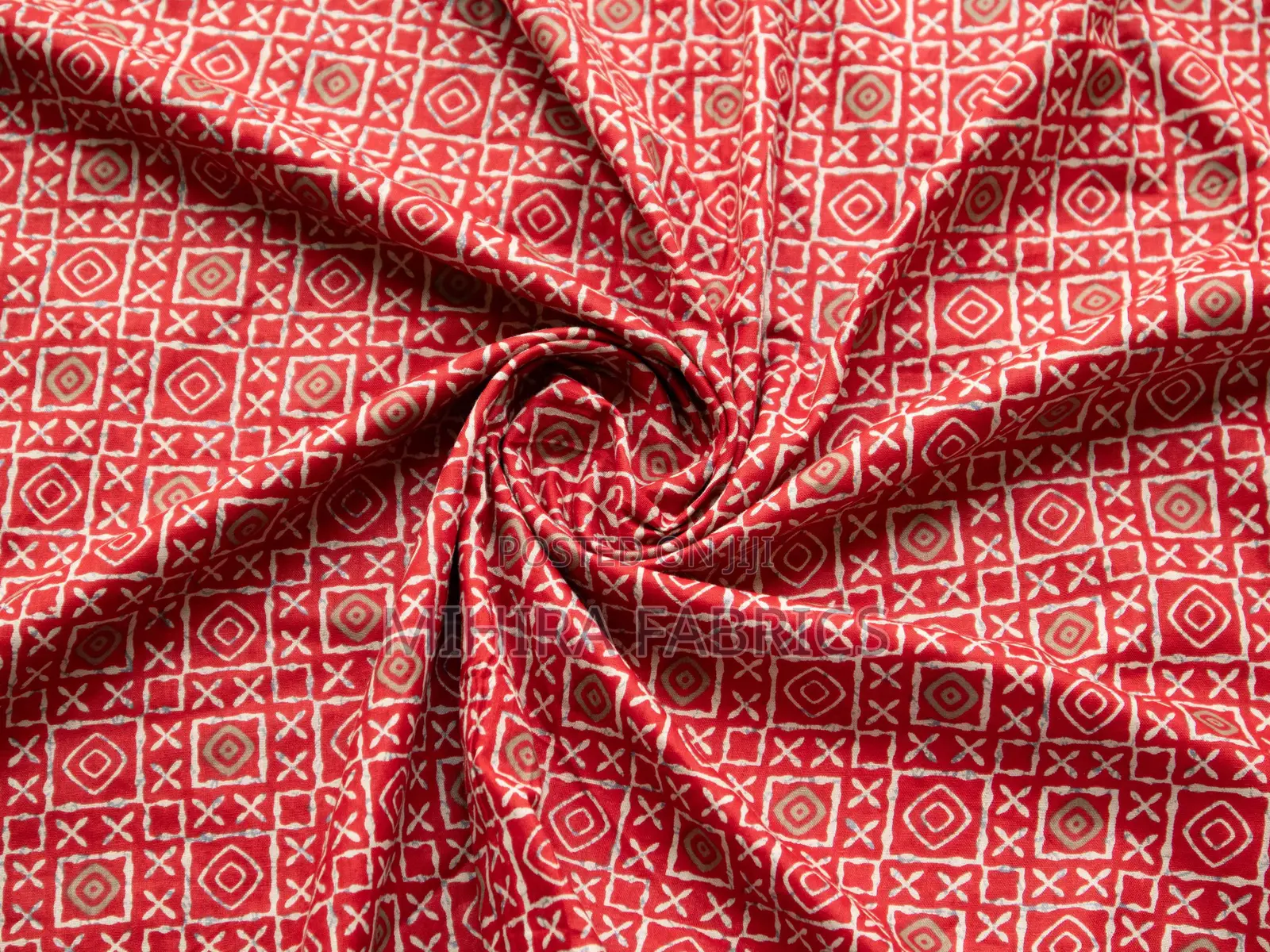 100% Cotton Fabric - Red Geometric Pattern