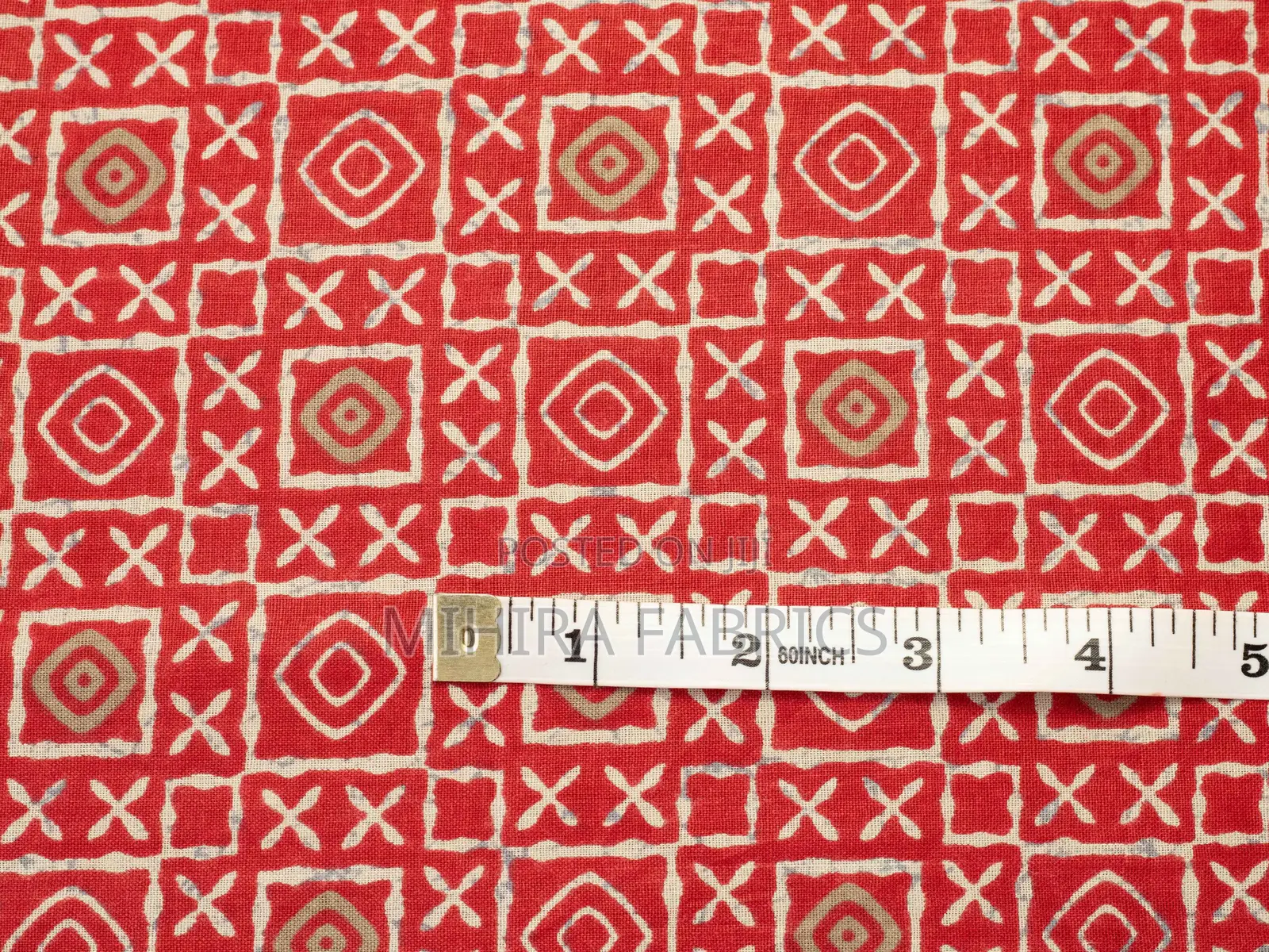 100% Cotton Fabric - Red Geometric Pattern