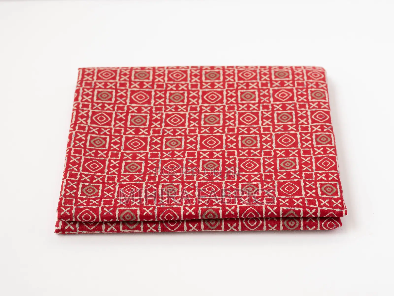 100% Cotton Fabric - Red Geometric Pattern