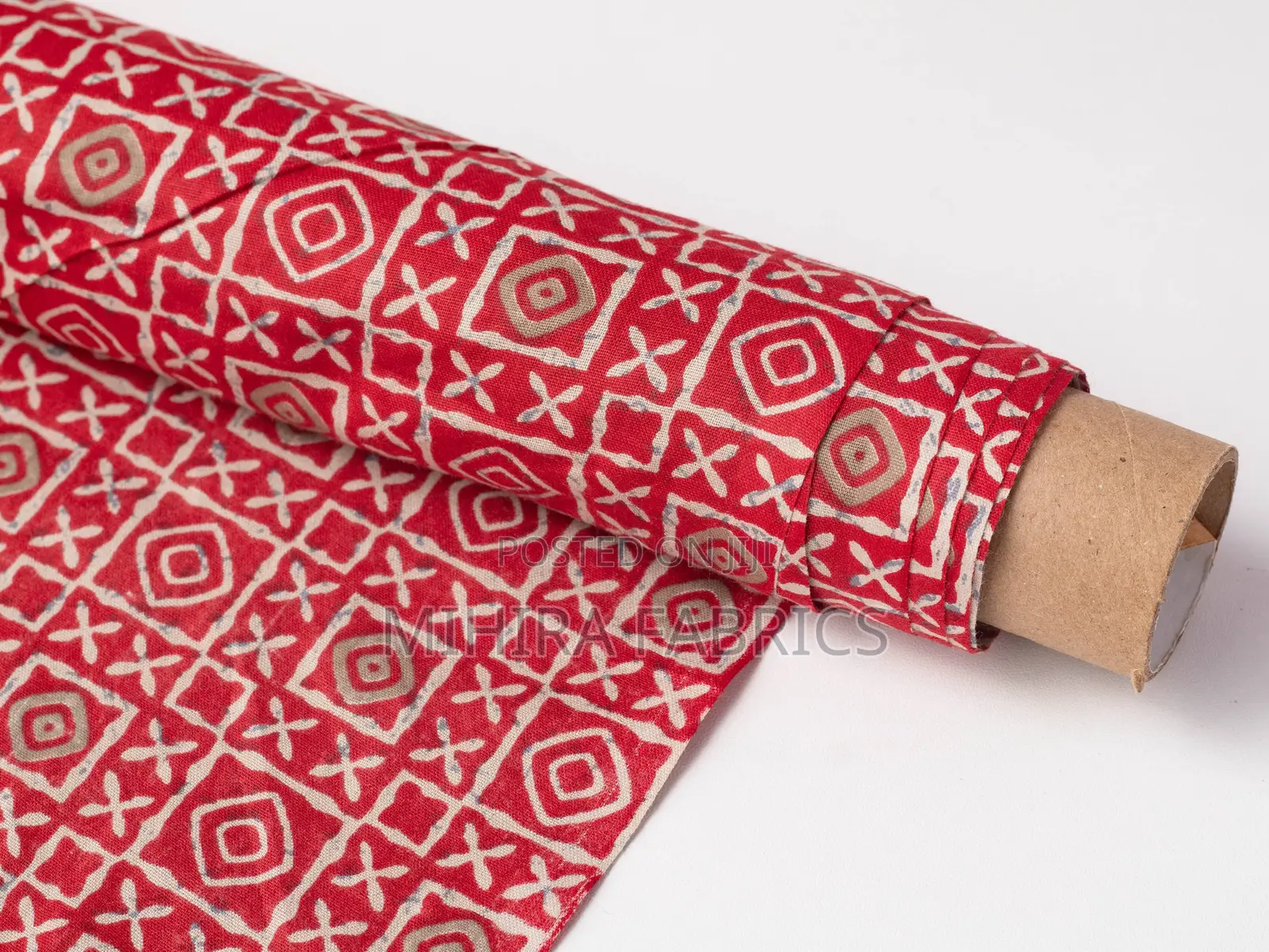100% Cotton Fabric - Red Geometric Pattern