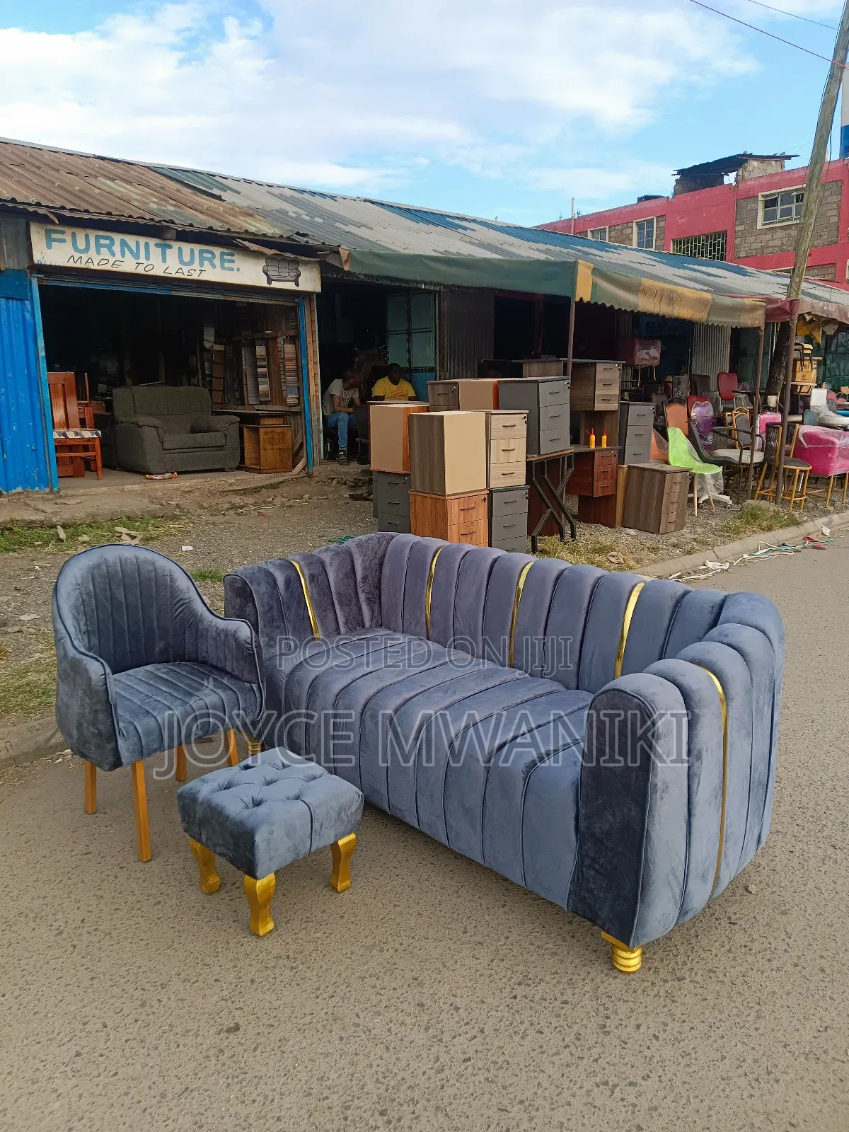 Waiting Couch or Sofa , Puff and Styling Seat, Grey