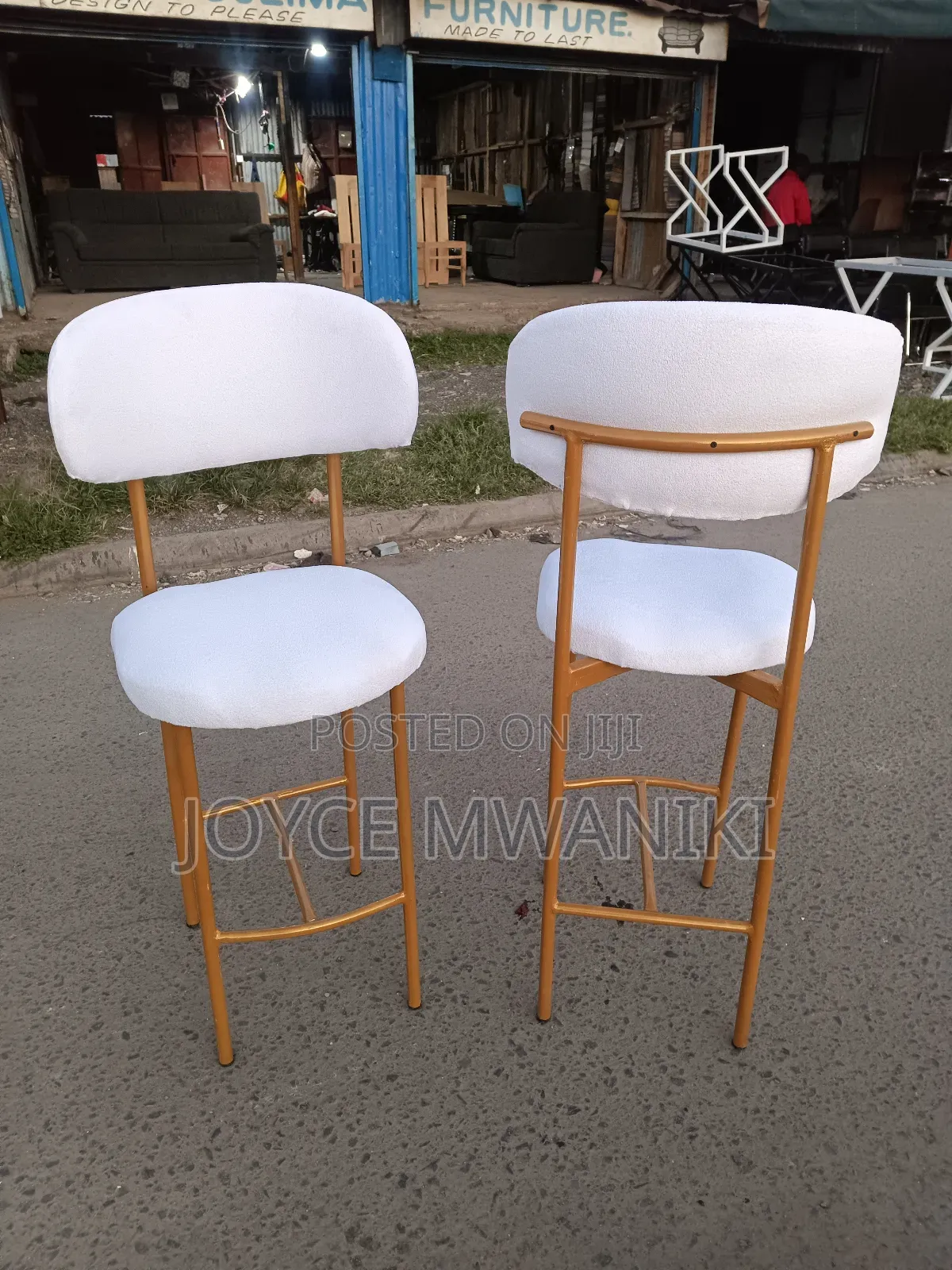 Modern Kitchen Counter Stool, White and Gold 