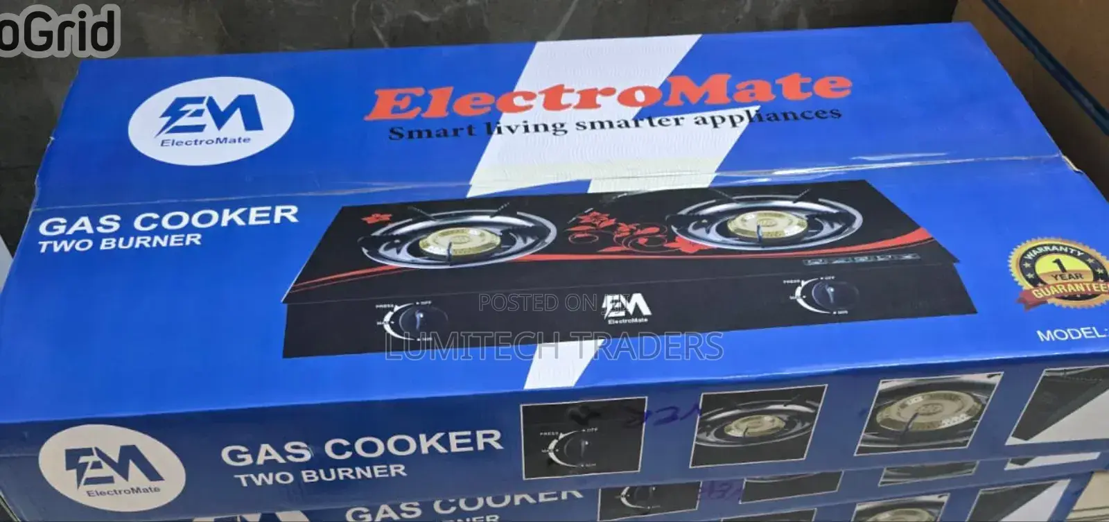 Electromate 2 Burner Glass Top Gas Cooker Double Burner