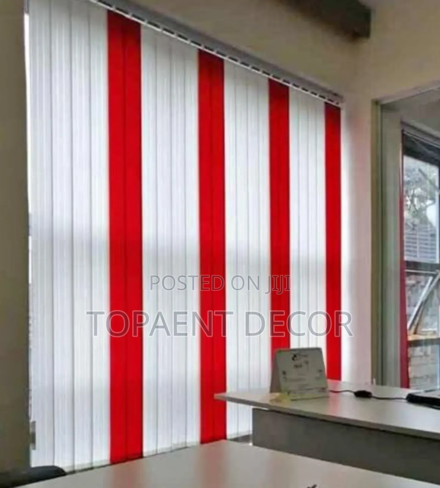 Red And White Clean Lines , Perfect Control Vertical Office Blinds