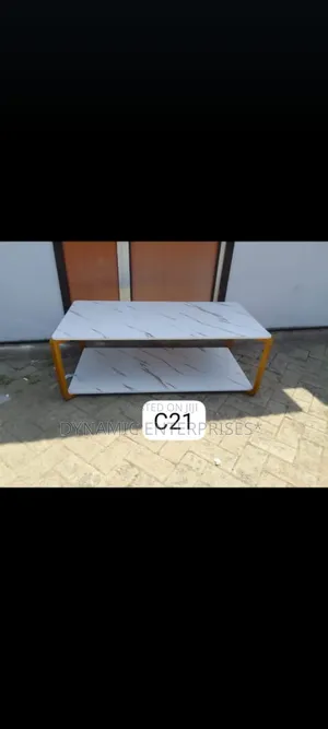 White Marble-Finish 2-Tier Coffee Table