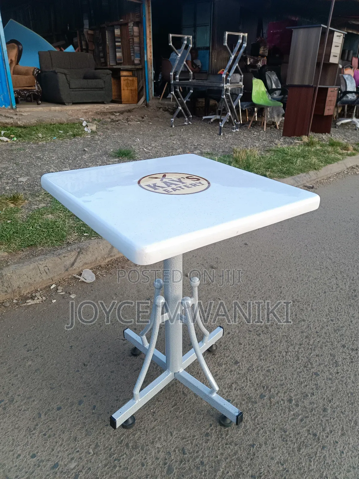 White Square Marble Restaurant Table With Branding 